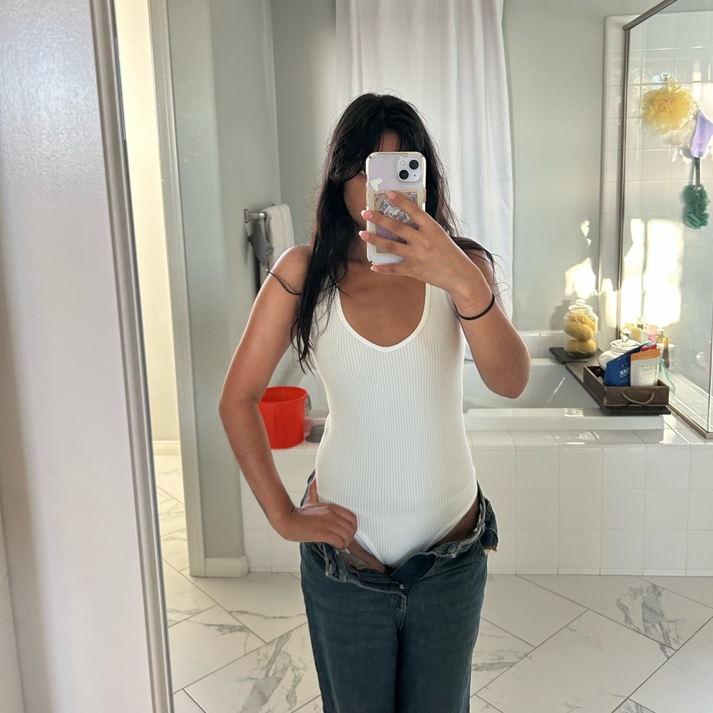 Aura White Ribbed Women's Bodysuit